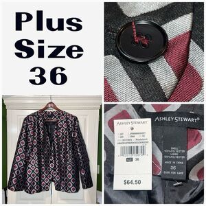 Ashley Stewart Blazer Women 36 Dressy‎ Jacket Geometric Christmas Holidays Party
